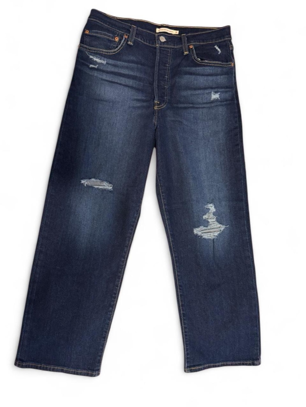 Women’s Levi’s Ribcage Straight Ankle Jeans Distressed Blue Size 31